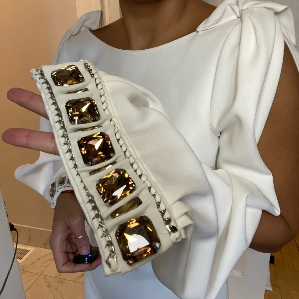 Elie Tahari jewel cuff split sleeve white dress - Picture 8 of 12